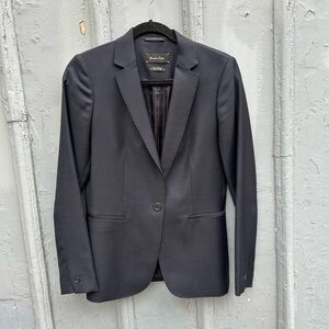Massimo Dutti Navy Wool Crepe Blazer, size 6
